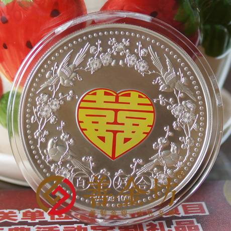 百年好合银章_ 银币制作 纪念币制作 纪念章制作 制作纪念币 定做银币 高浮雕 结婚祝寿